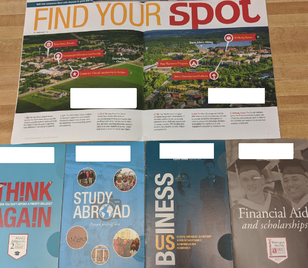 Print materials from a college.