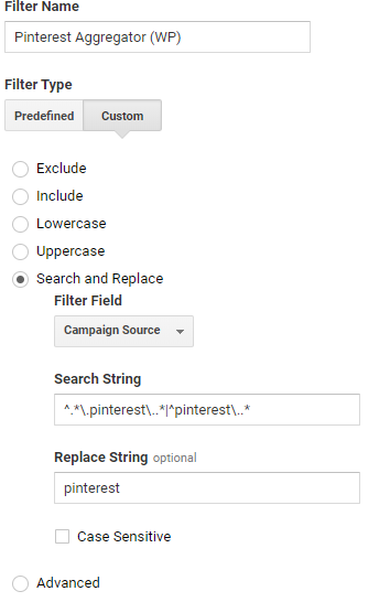 Use the Search and Replace filter with the Source filter and the search string ^.*pinterest\..*|^pinterest\..* and the replace string of pinterest.