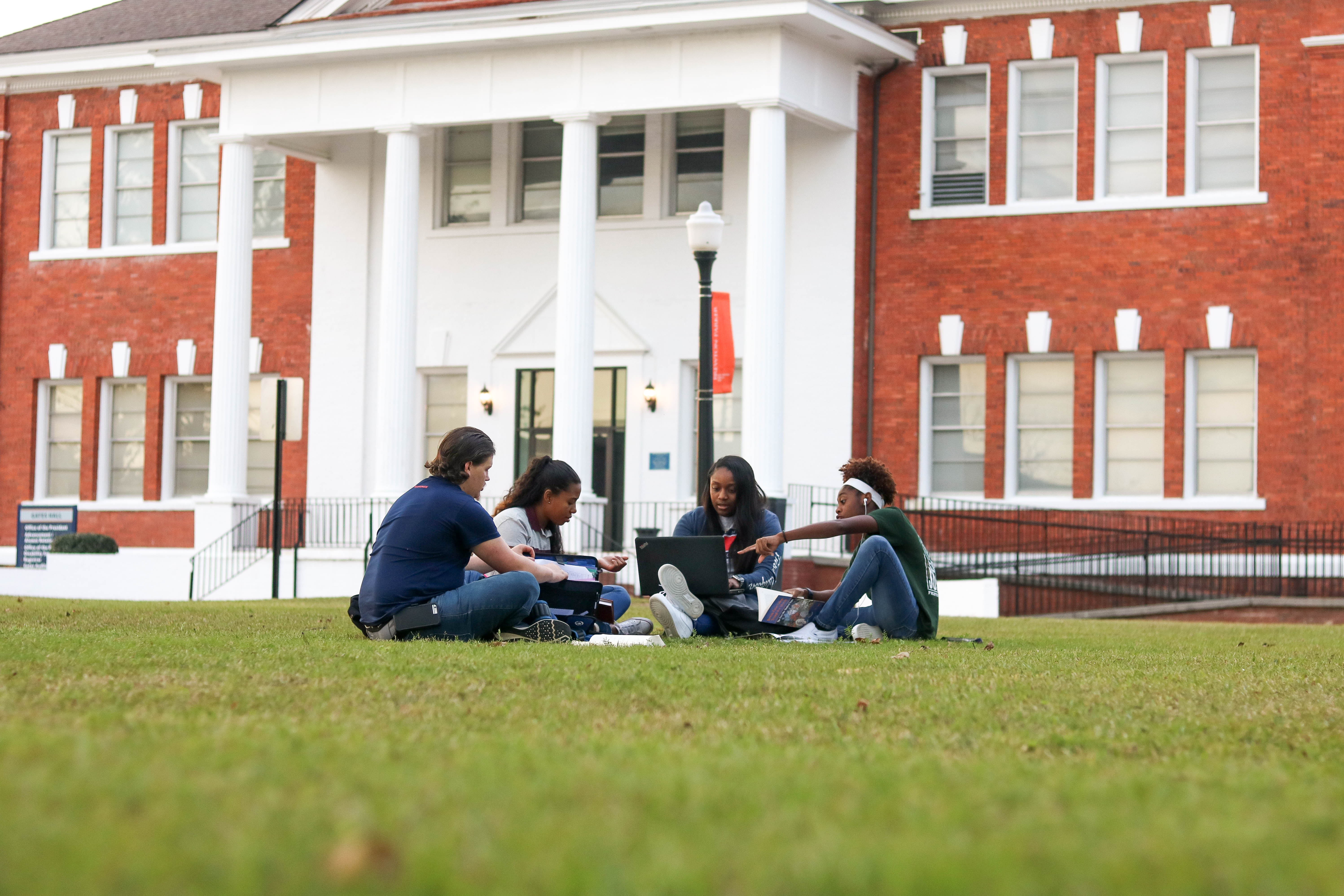Students studying on a campus