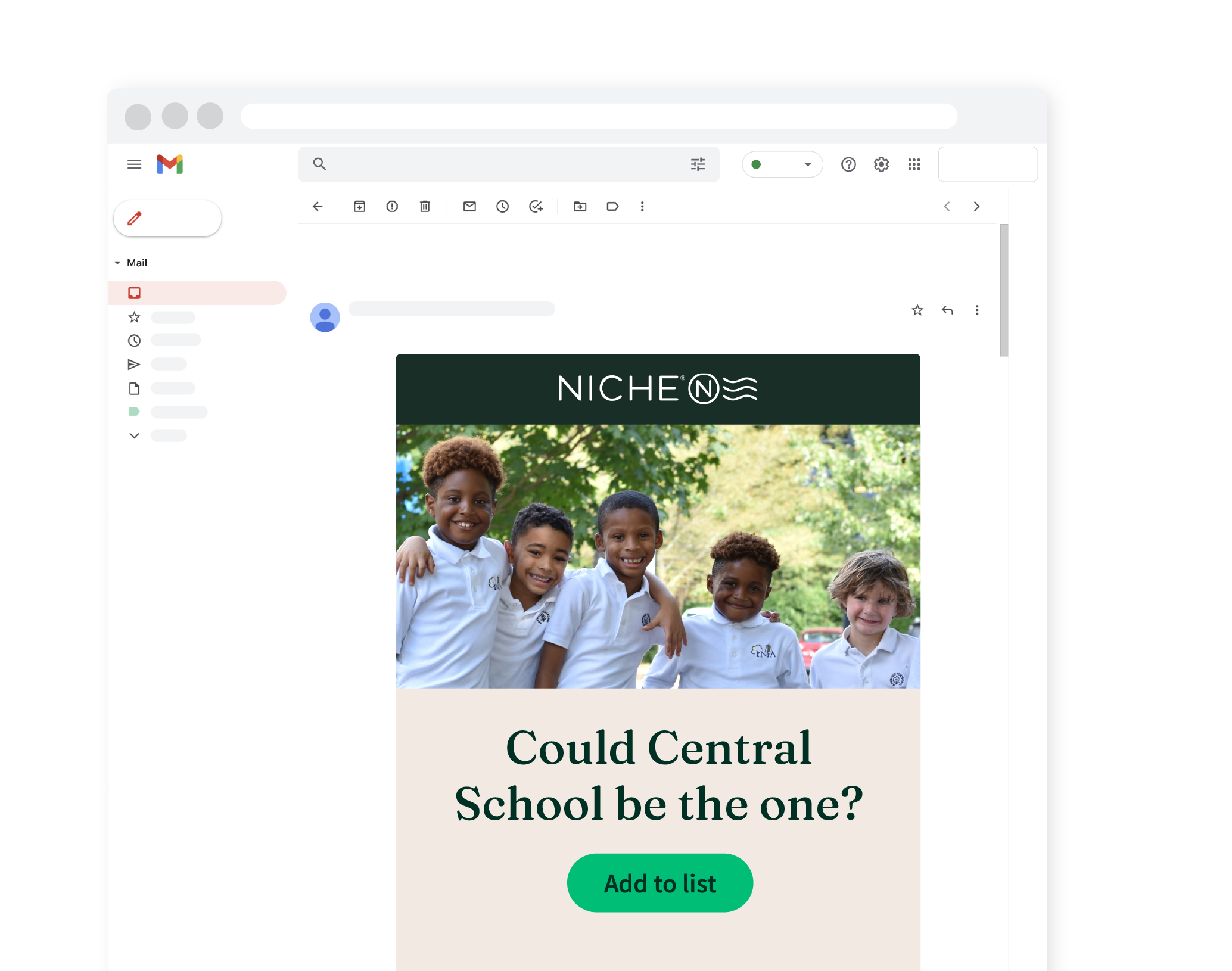 Image of school email sent by Niche