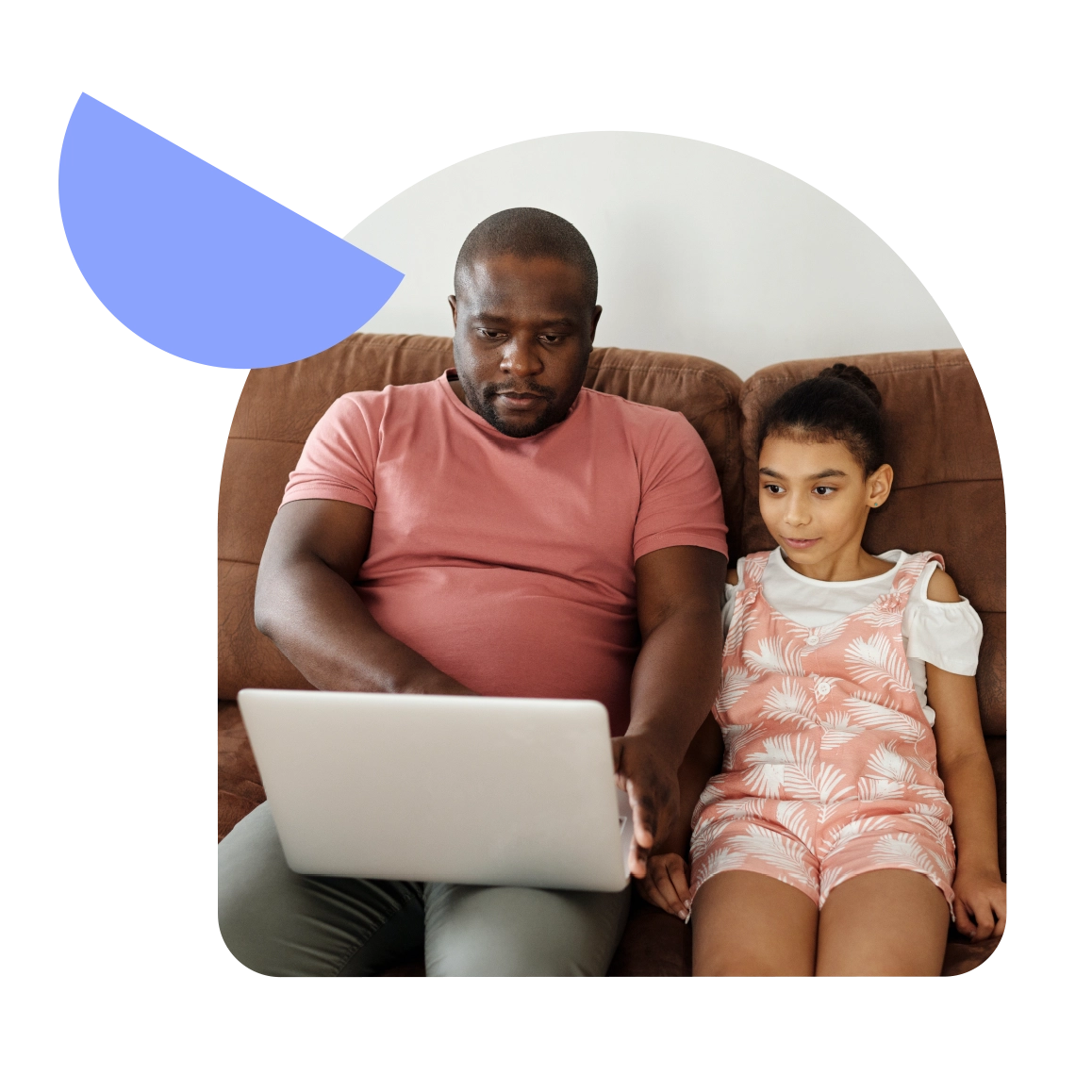 father and daughter on Niche platform on their home couch