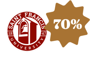 Saint Francis University logo and 70% callout