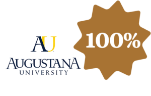 Augustana University logo and 100% callout