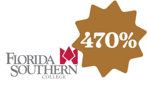 Florida Southern College logo and 470% callout