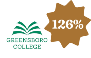 Greensboro College logo and 126% callout