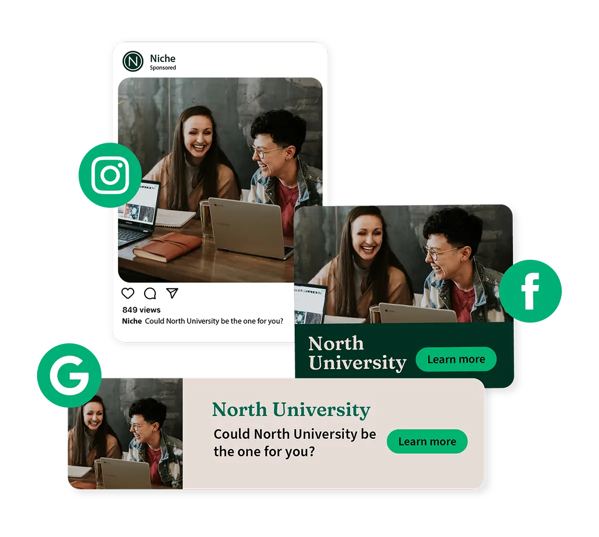 Social media ad examples for a university