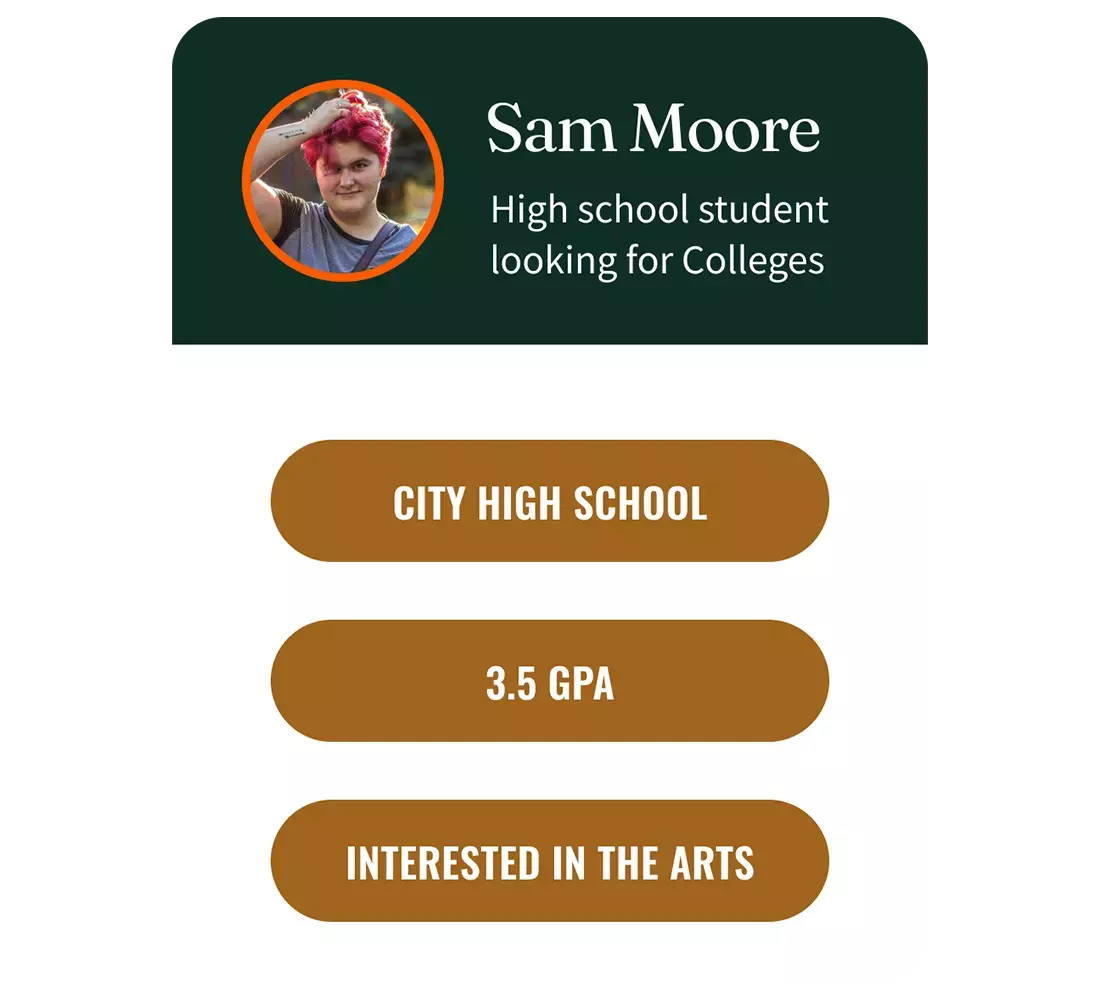 Illustration of student profile with high school, GPA and academic interests