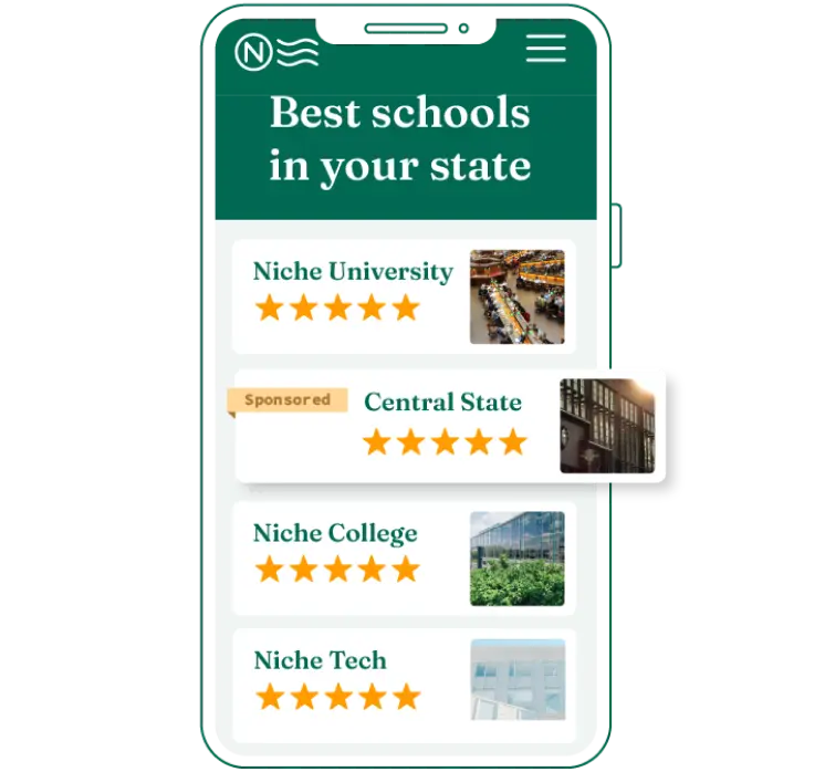 Illustration of mobile phone with list of best schools in your state